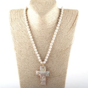 Collar personalizado de moda para mujer, collar de piedra turquesa blanca Natural, collar con colgante de Cruz de Flecha de cuerno de concha Irregular - Product Image 6