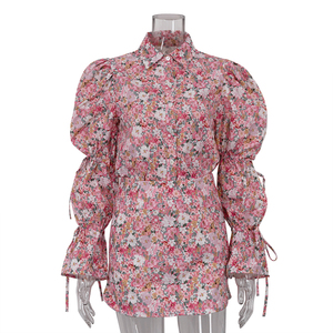Blusa recortada de manga larga con cordones y estampado completo, Top y minifalda, ropa hermosa de 2 piezas, conjunto de falda Floral de verano para mujer - Product Image 4