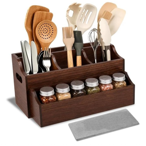 Organisateur de cuisine <span class=keywords><strong>mural</strong></span> rustique de haute qualité, grand format, <span class=keywords><strong>porte</strong></span>-ustensiles en <span class=keywords><strong>bois</strong></span> pour comptoir - Product Image 1