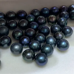 Wholesale Loose Pearls 9-10 mm Fresh Water Tahitian Black Natural Near Round Shape Pearl Loose Beads