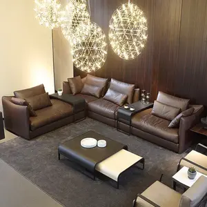Luce di lusso grande appartamento giù soggiorno combinazione di mobili divano in pelle minimalista italiano nordico moderno minimalista lea
