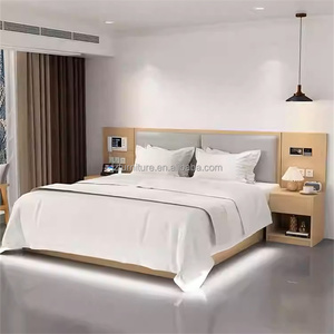 Modern Hotel Bedroom Set <b>Twin</b> Double Wooden <b>Bed</b> <b>Frame</b> with Soft Headboard Nightstand For Economy Express Hotel Guest Room - Product Image 3