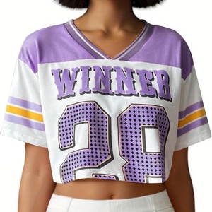 Custom Sublimation Soccer Jersey for Women Oversized Graphic Stripe Trim V Neck Drop Shoulder Summer <b>Tshirts</b> - Product Image 6