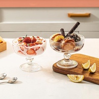 Tazón de Postre Vintage con Base, Diseño Acanalado y Textura a Rayas para Helados y Dulces