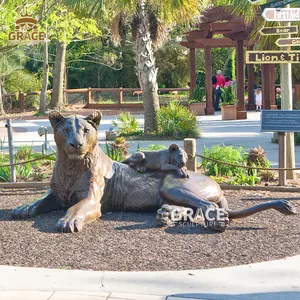 Statue de Lion en Bronze taille réelle, Sculpture en métal de Zoo