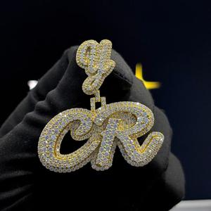 Custom CR <b>Initial</b> <b>Pendant</b> Fully Iced Out Script Letter Charm Gold Finish Necklace for Men & Women - Product Image 6