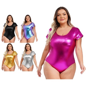 Leotardo de una Pieza de Cuero Sintético Brillante para Mujer, Talla Grande, para Danza, Yoga, Gimnasia, Ejercicio y Entrenamiento - Product Image 1