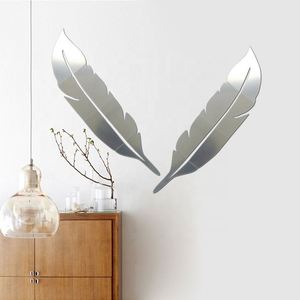 1PC Autocollant mural 3D en forme de plume, miroir, pour salon, décoration artistique, autocollant en vinyle, autocollant acrylique, décoration murale - Product Image 2