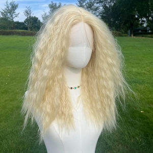 Femme Blonde Moelleux Dentelle <span class=keywords><strong>Cheveux</strong></span> Simulation Naturel Européen Américain Vent Explosion Perruque 20 pouces Haute Température Soie SM9177 - Product Image 4