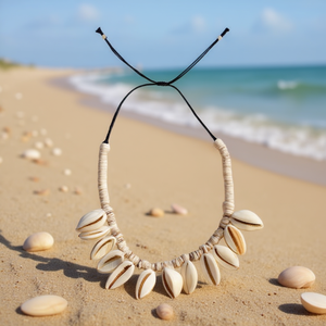 Collier Angelina en coquillages naturels, perles de cauris, cordon réglable, style bohème, bijoux tendance - Product Image 2