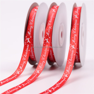 Venta al por mayor 50 yardas 3/8 \ "poliéster Feliz Navidad cinta de satén rollos para decoraciones de Navidad - Product Image 4