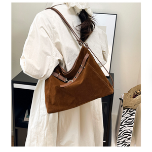 <strong>Retro</strong> suede <strong>tote</strong> bag - Women's brown suede shoulder bag - Adjustable shoulder strap casualhandbag - Product Image 5