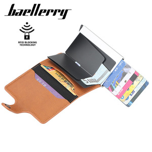 Baellerry Men's Card Holder PU Leather Coffee Color Buckle Closure <b>RFID</b> Protection Credit Card <b>Wallet</b> Compact Size Everyday Use - Product Image 2