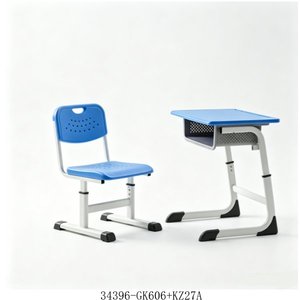 Escritorio y Silla Escolar de Altura Ajustable con Superficie Azul y Estructura Metálica para Niños, Modelo 34396-KZ28A - Product Image 3