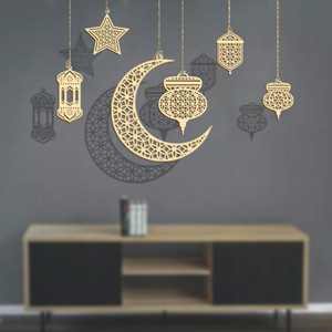 Dekorasi kayu DIY Festival Islami lebaran, liontin gantung bentuk bulan heksagonal + Modern + dekorasi dinding kayu Modern - Product Image 5