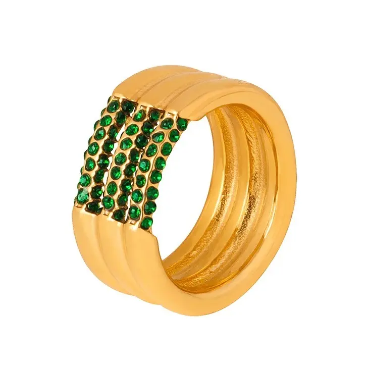 วินเทจ18พันทองชุบแหวนสแตนเลสกว้างแหวนเพชร316Lแหวนสแตนเลสเพชร