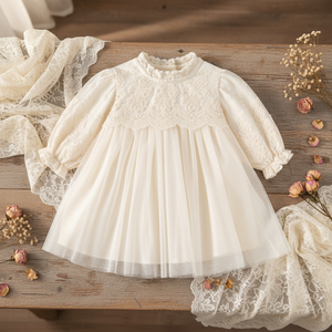Abito da Principessa <span class=keywords><strong>per</strong></span> Bambina Primavera-Autunno 2026, Maniche Lunghe Ricamate, in Tulle, <span class=keywords><strong>per</strong></span> Cento Giorni e Primo Compleanno - Product Image 3