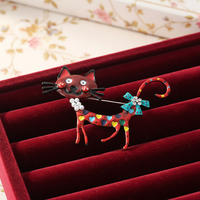 Broche pour femme en alliage plaqué, motif chat goutte d'huile, émail coloré, style européen-américain, pour costume, à boucle, élégante