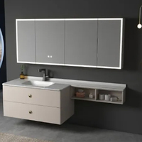 Meuble-lavabo mural moderne en bois multicouche étanche avec miroir LED intégré pour la modernisation des salles de bain en location