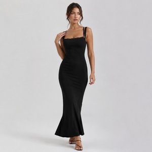 Robe longue sans manches pour femme, à volants superposés en dentelle, couleur unie, extensible, coupe ajustée, décontractée, taille naturelle, silhouette crayon - Product Image 5