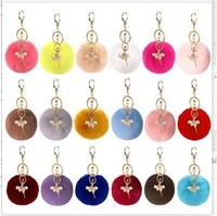Porte-clés Pompon en fourrure d'ange coloré, mignon, avec strass scintillants, motif ballerine, pendentif de sac