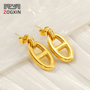 Zogxin Geometric Oval Stud Earrings 18K Plated Gold Tone Fashion Minimalist For Women - Product Image 1