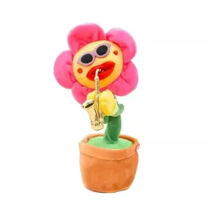 Soft Plush Funny Creative Saxophone Repeat What You Say Funny Toy Musical Singing Dancing Talking Sunflower For Baby Kids