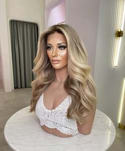 Perruque sans colle cheveux humains vierges doux Remy à cuticules alignées jolis blonds cendrés Highlight Lace Front perruques pour femmes prix de gros - Product Image 2
