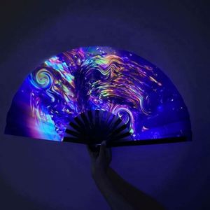 Éventails pliants en tissu avec baleines en bambou noir finition UV, 33 cm, grand format, personnalisables avec logo imprimé - Product Image 4