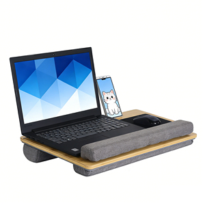 Support <span class=keywords><strong>portable</strong></span> pour <span class=keywords><strong>ordinateur</strong></span> <span class=keywords><strong>portable</strong></span> en bambou avec fente pour tablette et fente pour téléphone, coussin, tapis de souris - Product Image 1