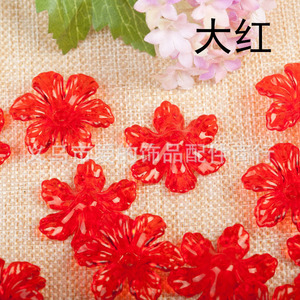 Acrylic <b>Flower</b> Beads 30mm Hexagonal Petal Red For Diy Handmade Jewelry Making Craft Supplies - Product Image 1