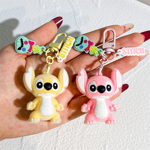 New Arrival Cartoon Lilo Stitches Flocking <strong>Keychain</strong> 3D Bag Key Decorative Pendant <strong>Custom</strong> 3D Key Ring Key Chain Gift - Product Image 4