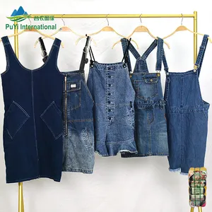 summer blue denim suspender skirt overalls dresses second hand clothes ladies premium used clothing bales 100kg