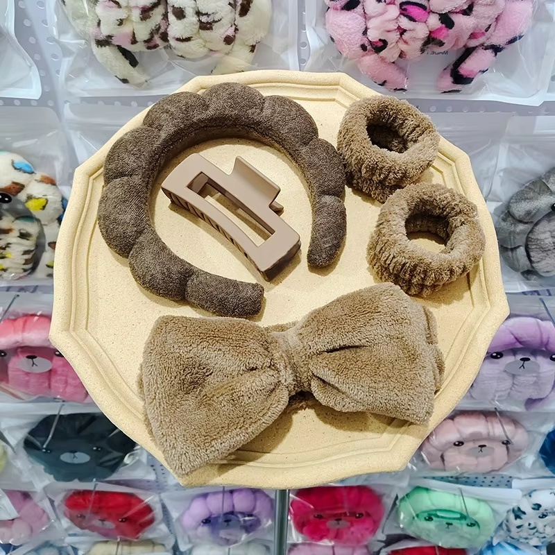 Deep coffee hairband hairpin wrist 5-piece set-seam interface