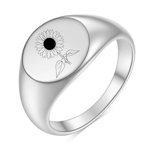 Bague en acier inoxydable poli 18 mm avec gravure laser tournesol, bijou unisexe tendance, cadeau - Product Image 4