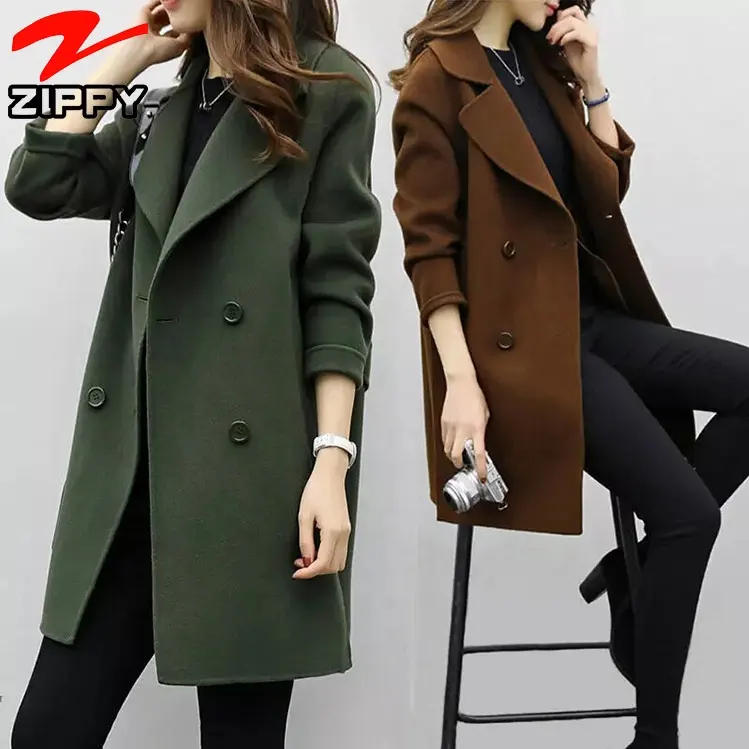 Women Autumn Winter Wear Coat Clothes Double Breasted Long Coat Ladies Long Sleeve Overcoat Jacket