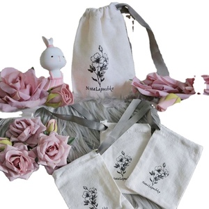 Wholesale Cotton Packing Bags With Ribbon Custom Logo Makeup Drawstring Pouches Jewelry Sachets for Party Candy Gift Bag - Product Image 3