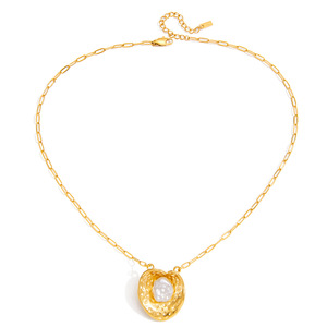 Collar con Colgante de Perla en Oro de 18K, Engaste de Bisel, Diseño Geométrico de Hoja, Amuleto Solitario para Uso Diario - Product Image 5