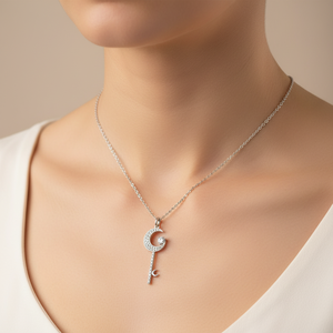 Hot Selling Trendy Design Moon Key Shape Shiny <b>Necklace</b> Jewelry 18K Solid White Gold Real Natural Diamond Pendant <b>Necklace</b> - Product Image 6