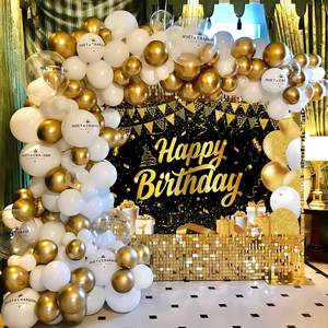 Bannière Joyeux Anniversaire 70,8 <span class=keywords><strong>x</strong></span> <span class=keywords><strong>45</strong></span>,3 pouces, décorations de fond, bannière pailletée noire et dorée, fournitures de fête, fond <span class=keywords><strong>photo</strong></span>, femmes, hommes - Product Image 5