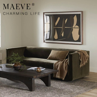 Canapé 3 places en velours vert mousse de luxe, design italien moderne et minimaliste, assise profonde, ensemble de meubles pour salon