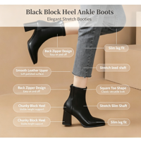 Bottines pour femmes à bout carré et talon épais, avec fermeture éclair arrière, extensibles, courtes et ajustées, pour le quotidien et le bureau, vente en gros
