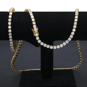 Collar de Cadena de Tenis con Diamantes Chapado en Oro de 14k de Primera Calidad, Corte Brillante, Joyería Fina de Lujo, Colección Unisex - Product Image 1