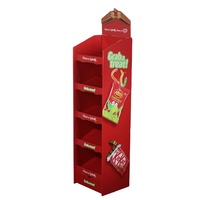 Support de présentation au sol en carton personnalisé à 5 niveaux avec en-tête découpée pour la promotion de snacks, bonbons et chocolats en magasin