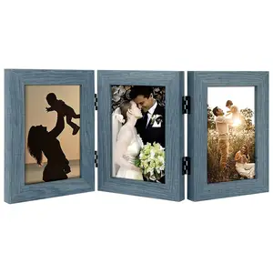 New Design Trifold Hinged Photo Frame Wood Hinged Beveled Photo Frame Definition Openings Stand On Desktop Tabletop