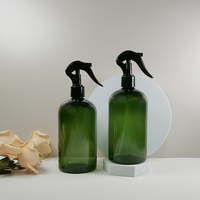 Bouteille vide en plastique PET de forme Boston, 300 ml et 500 ml, ambre et verte, réutilisable, pour parfum, nettoyant, alcool, avec pulvérisateur à pompe, sérigraphiée