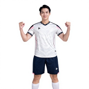 เสื้อฟุตบอลคุณภาพสูงแบบยูนิเซ็กซ์ คอวี แขนสั้น แห้งเร็ว พิมพ์ลายด้วยความร้อน ชุดทีม 100% โพลีเอสเตอร์ รับสกรีนโลโก้ - Product Image 1