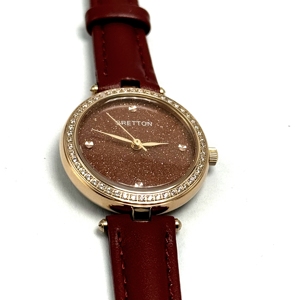 <span class=keywords><strong>Reloj</strong></span> de Pulsera para Mujer con Esfera Redonda Brillante, Bisel con Diamantes, <span class=keywords><strong>Correa</strong></span> de <span class=keywords><strong>Cuero</strong></span> Borgoña, Cuarzo Analógico, <span class=keywords><strong>Reloj</strong></span> de Moda para Damas - Product Image 2