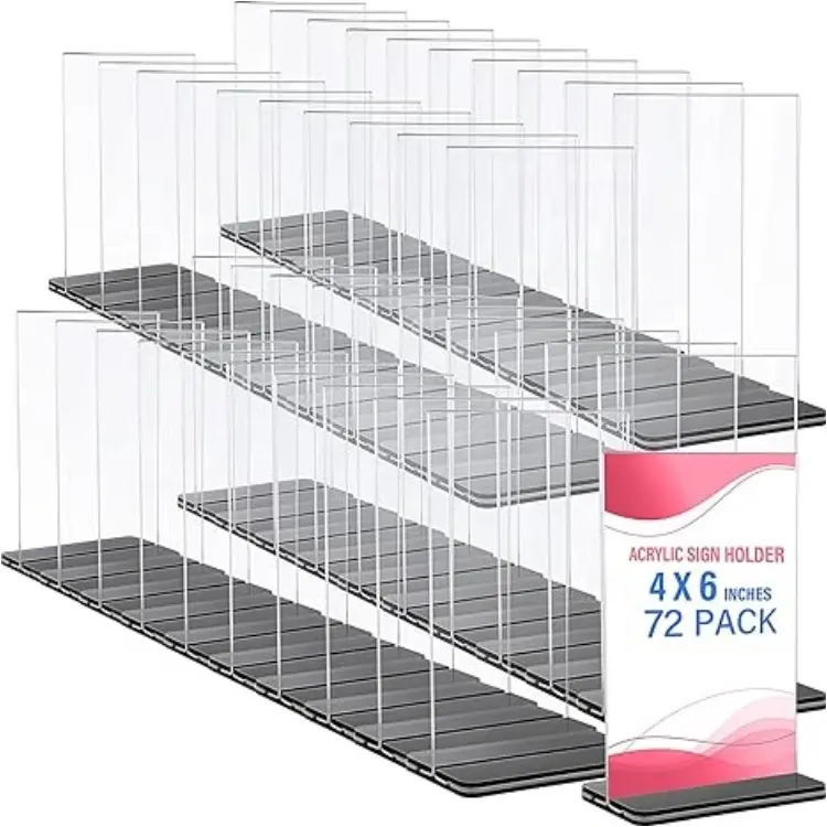 Multi-purpose Double-sided 72 PCS Acrylic Logo Clip T-shaped Double Sided Desktop Display Rack for Restaurant Office Trade Show