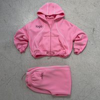 Grosir merek pakaian Coords Set untuk wanita kustom Zip up baju olahraga berat celana kaki lebar dan Zip up Set Hoodie